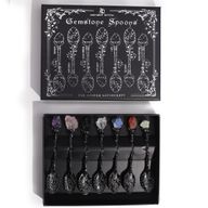 Juego de 7 Cucharas de Bruja de Cristal de Piedra Preciosa de Plata Oscura