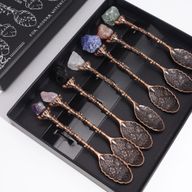 Set de 7 Cucharas de Bruja de Cristal con Piedra Preciosa de Bronce