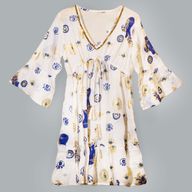 Vestido Nomad Sari Ojo Maligno – Blanco, Azul y Oro – Talla M/L