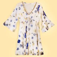 Vestido Nomad Sari Ojo Maligno – Blanco, Azul y Oro – Talla M/L