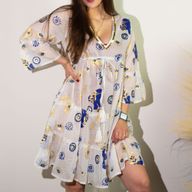 Vestido Nomad Sari Ojo Maligno – Blanco, Azul y Oro – Talla M/L