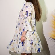 Vestido Nomad Sari Ojo Maligno – Blanco, Azul y Oro – Talla M/L