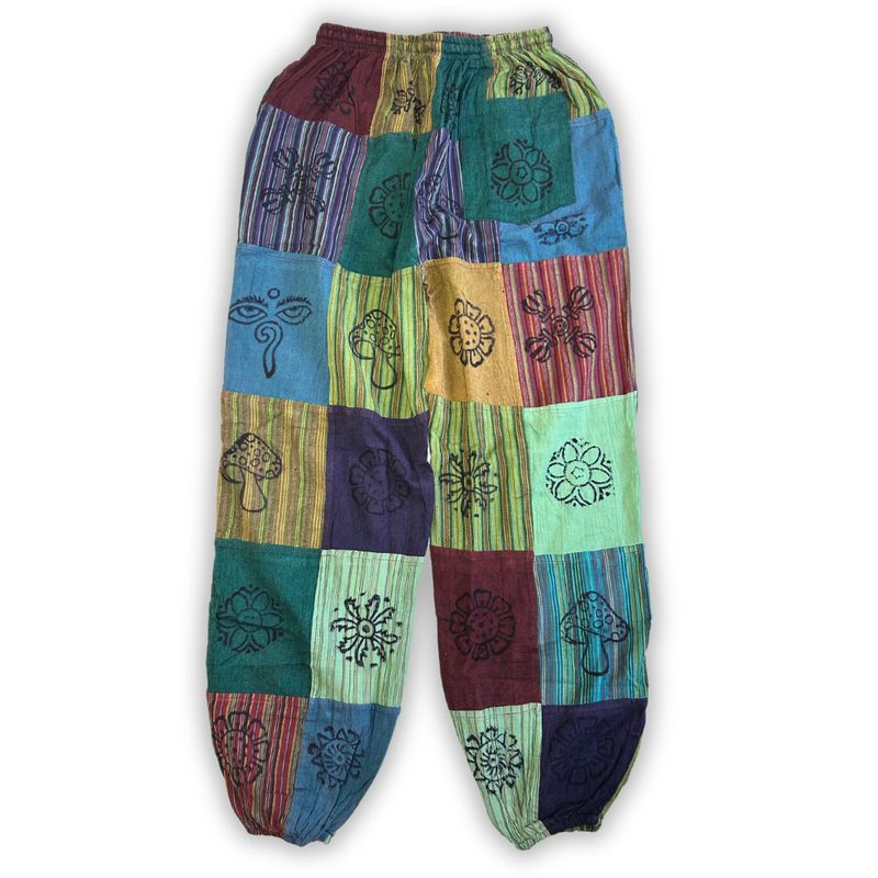 Sari Nómada - Pantalón Hongo - Diseños con Estampado en Bloque - Tonos Verdes (105x127cm) S/M