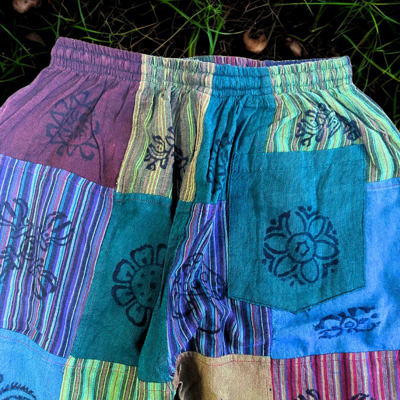 Sari Nómada - Pantalón Hongo - Diseños con Estampado en Bloque - Tonos Verdes (105x127cm) S/M