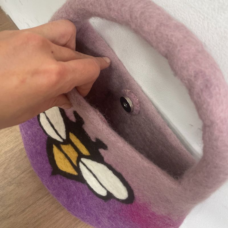 Bolso de abejas de fieltro al agua - Un asa con imán - Tonos lavanda