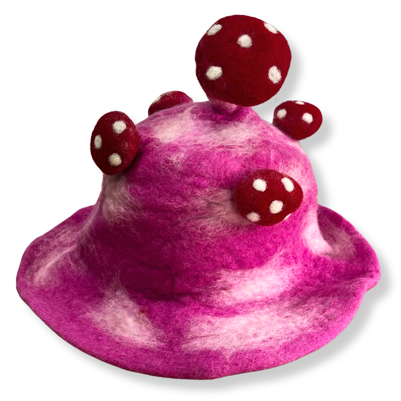Sombrero de hongo de fieltro - Rosa impactante