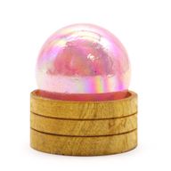 Esfera de cristal de cuarzo rosa de 50 mm con aura de titanio y soporte