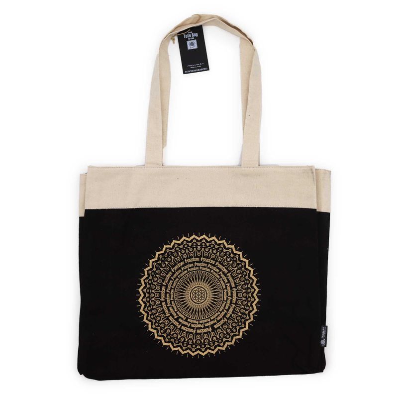 Bolso tote lavado a la piedra extragrande 14 oz - Mandala de la libertad