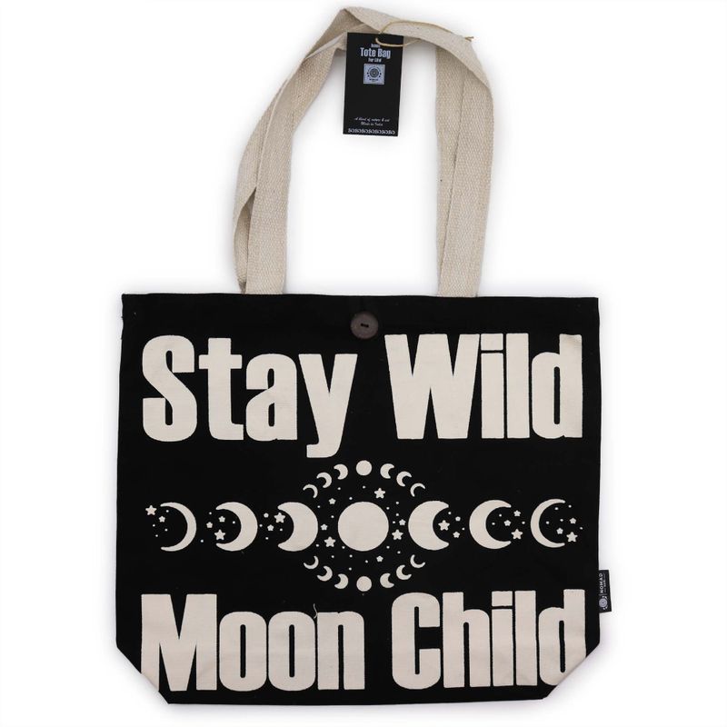 Bolso Básico Icónico - Mantente salvaje, niño con ánimo - Negro natural 10 oz (36 x 43 x 10 cm)