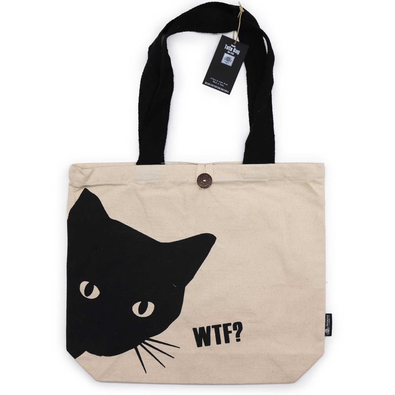 Bolso Básico Icónico - Gato negro - Natural 10 oz (36 x 43 x 10 cm)
