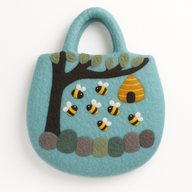Bolsa de fieltro con forma de árbol y colmena - 35 x 27 cm