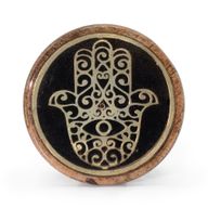 Oro y negro sobre madera de mango - Hamsa