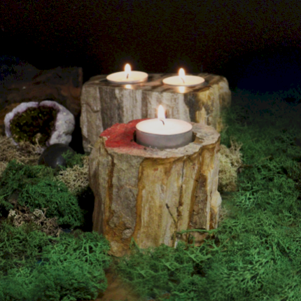Portavelas de piedra en madera petrificada