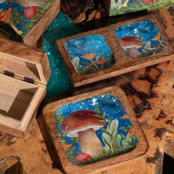 Cajas y bandejas con diseño de setas