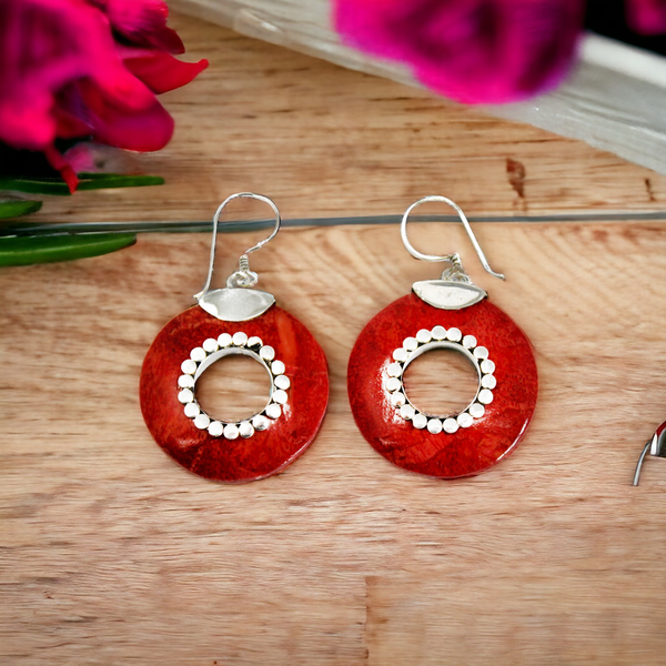 Pendientes de plata y coral