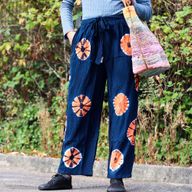 Pantalones de estilo japonés para estar en casa - azul y naranja - M