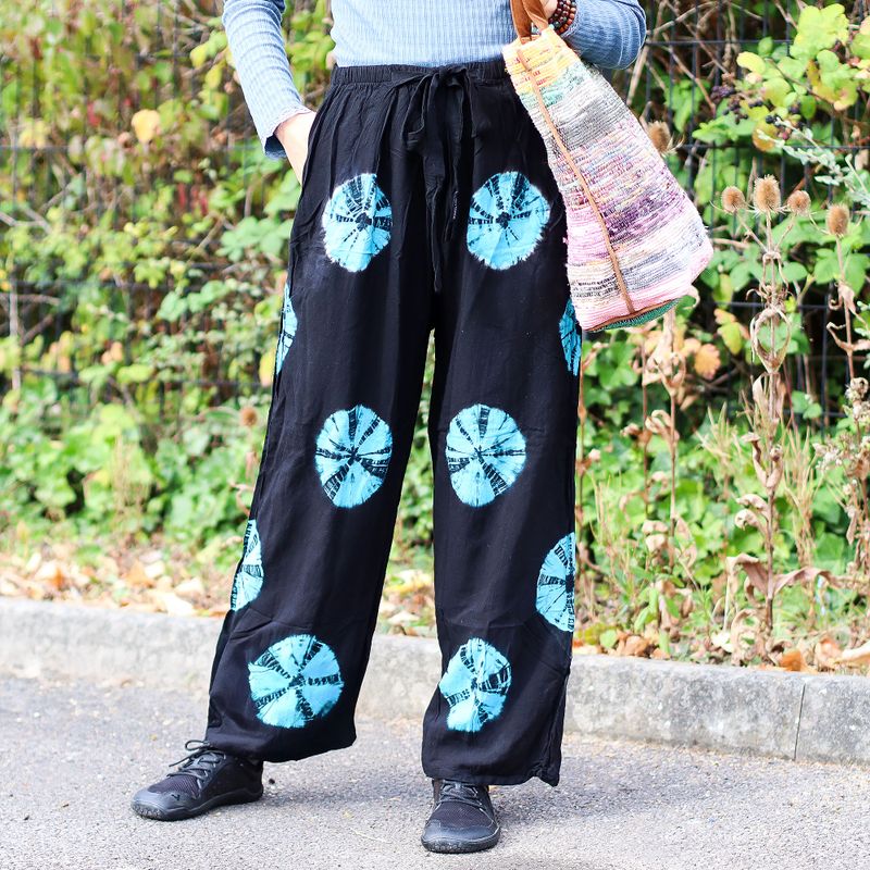 Pantalones de estilo japonés para estar en casa - negro y azul - M