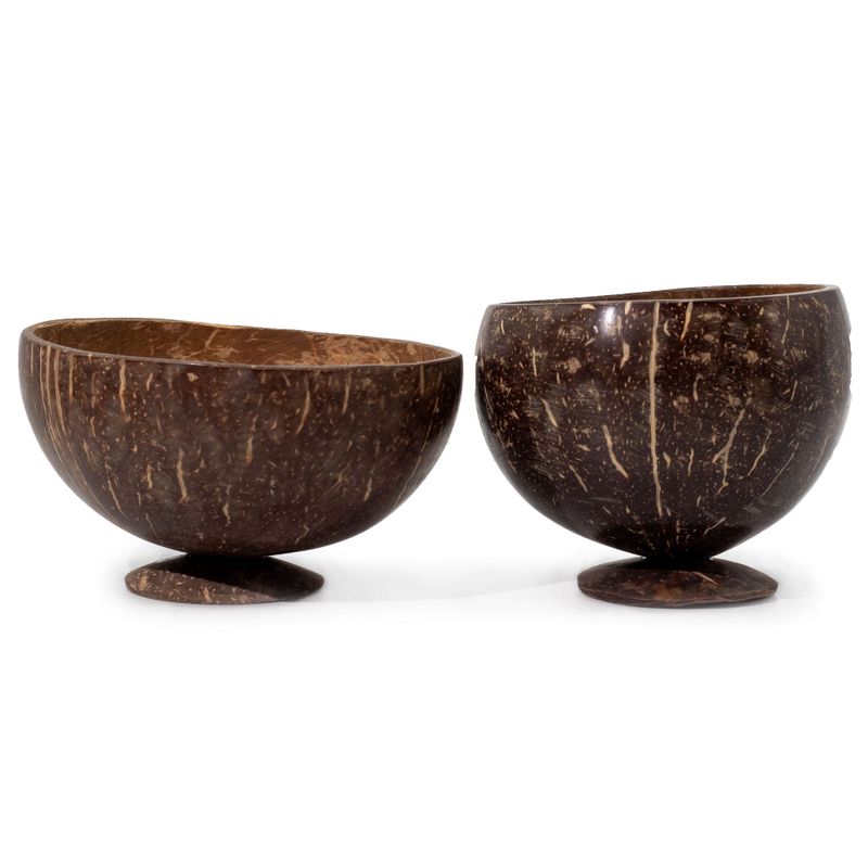 Tazón de coco natural mediano en soporte