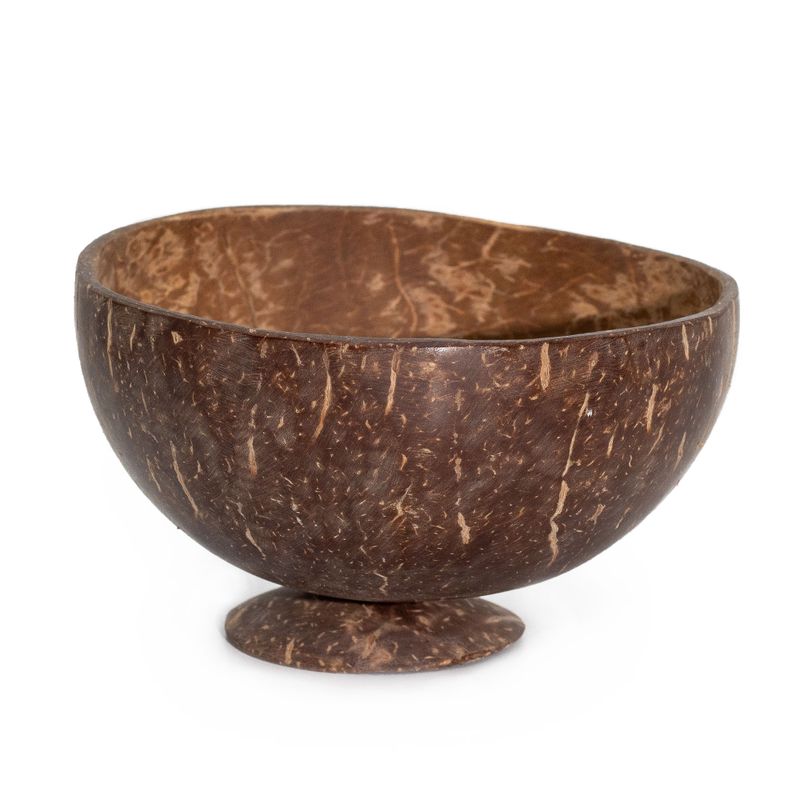 Tazón de coco natural mediano en soporte