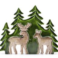 Perdido en el bosque - Dos ciervos en el bosque  Decoración de madera 3D - 18x23cm
