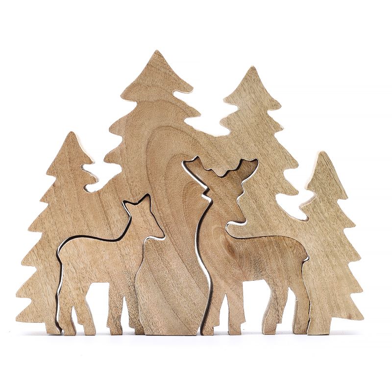 Perdido en el bosque - Dos ciervos en el bosque  Decoración de madera 3D - 18x23cm