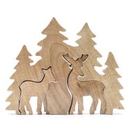 Perdido en el bosque - Dos ciervos en el bosque  Decoración de madera 3D - 18x23cm