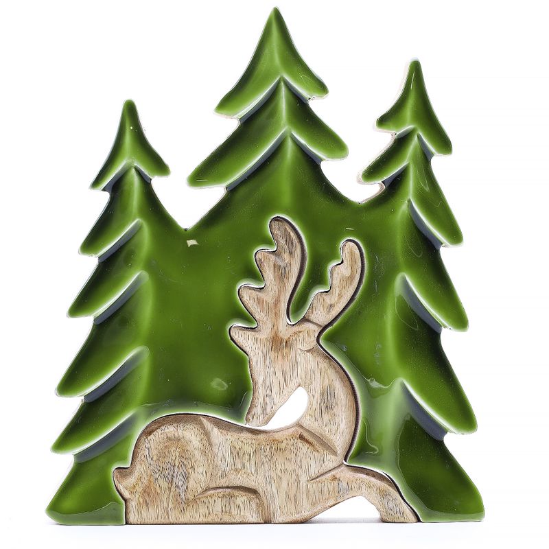 Perdido en el bosque - Ciervo en el bosque 3D Decoración de madera - 23x20cm
