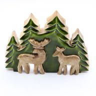 Perdido en el bosque - Dos ciervos en el bosque  Decoración de madera 3D - 18x23cm