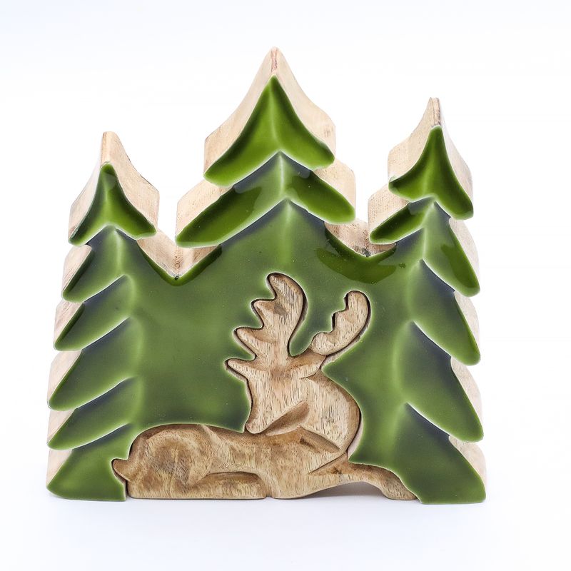 Perdido en el bosque - Ciervo en el bosque 3D Decoración de madera - 23x20cm