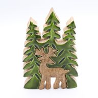 Perdido en el bosque - Ciervo en el bosque 3D Decoración de madera - 25x15cm