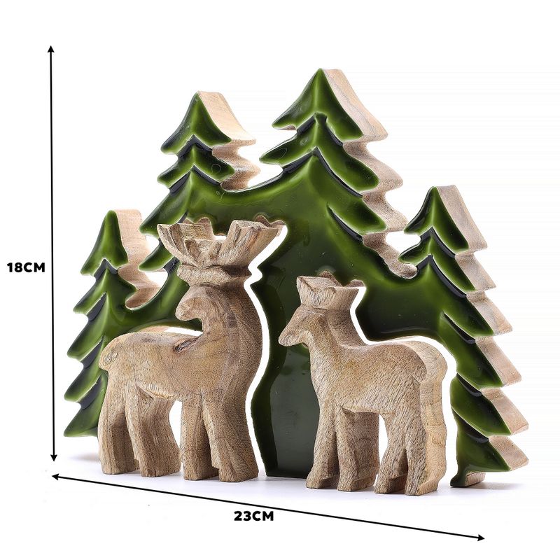 Perdido en el bosque - Dos ciervos en el bosque  Decoración de madera 3D - 18x23cm