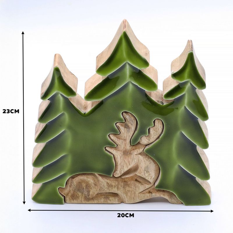 Perdido en el bosque - Ciervo en el bosque 3D Decoración de madera - 23x20cm