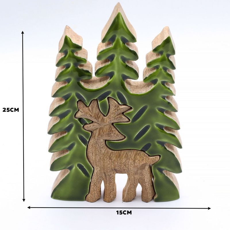 Perdido en el bosque - Ciervo en el bosque 3D Decoración de madera - 25x15cm