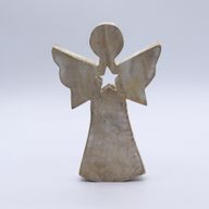 Ángel de madera de mango - blanqueado con recorte de estrella
