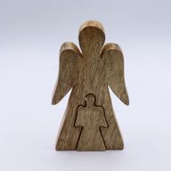 Ángel de Madera de Mango dentro de Ángel - Esmalte Blanco - 15 cm