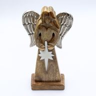 Gran Ángel de la Paz de Madera de Mango, Alas de Metal y Detalle de Esmalte