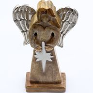 Gran Ángel de la Paz de Madera de Mango, Alas de Metal y Detalle de Esmalte