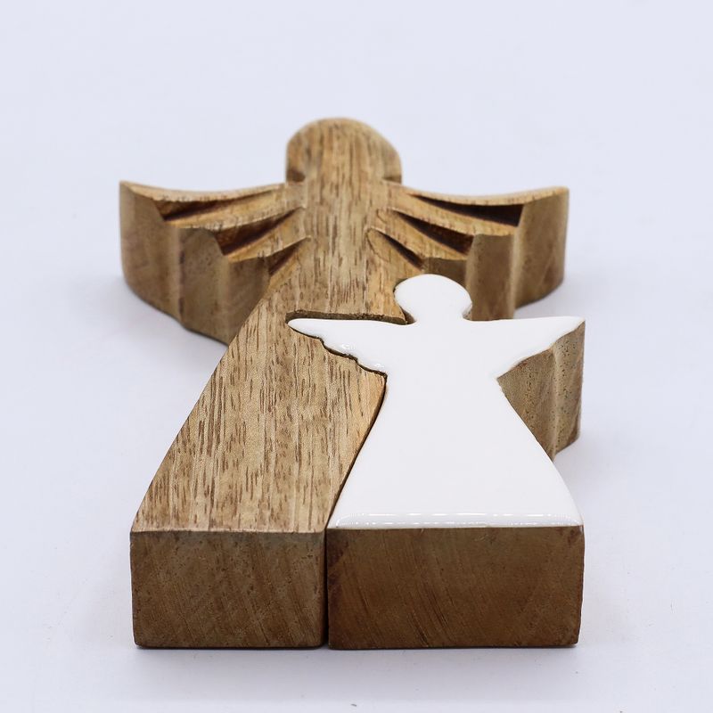 Ángel de madera de mango en Ángel - Esmalte blanco