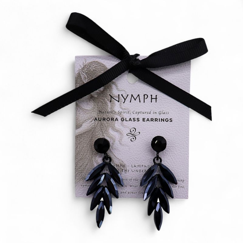 Pendientes de Cristal Vintage - Largo - Negro Azabache