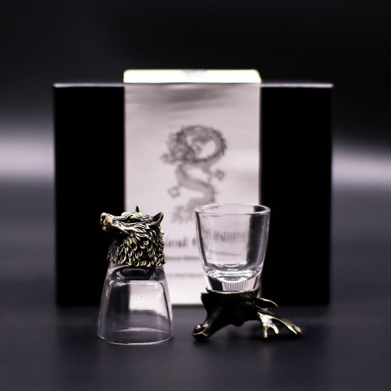 Conjunto regalo de 6 vasos de chupito (50 ml) - Criaturas Salvajes del Bosque - Bronce antiguo