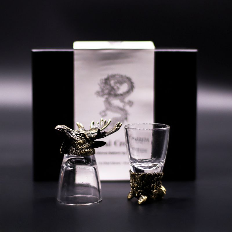 Conjunto regalo de 6 vasos de chupito (50 ml) - Criaturas Salvajes del Bosque - Bronce antiguo