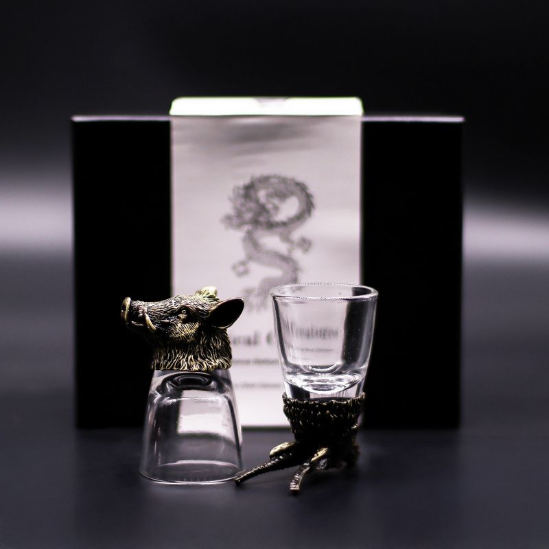 Conjunto regalo de 6 vasos de chupito (50 ml) - Criaturas Salvajes del Bosque - Bronce antiguo