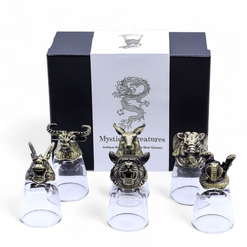Set de regalo de 6 vasos de chupito (50 ml) - Criaturas Salvajes del Bosque - Bronce antiguo