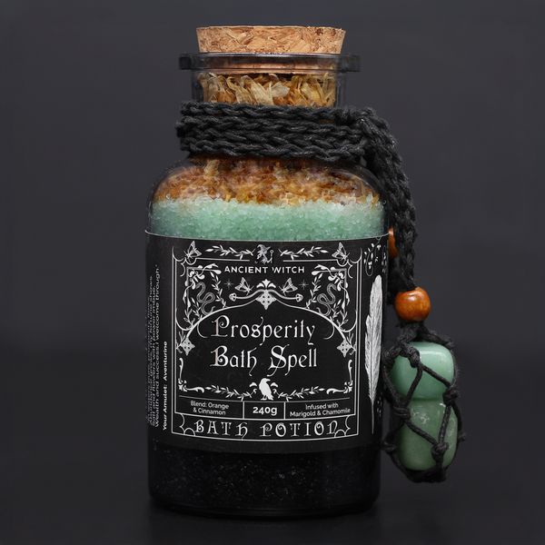 Poción de hechizo de baño de bruja antigua y amuleto de cristal de aventurina - prosperidad