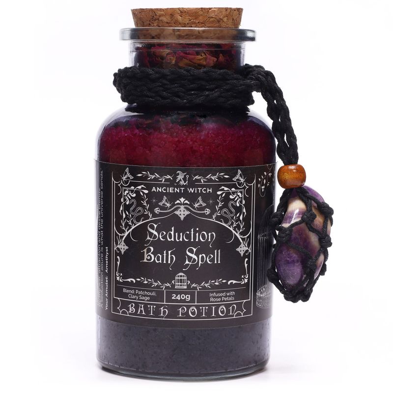 Poción de hechizo para baño de bruja antigua y amuleto de cristal de amatista - Seducción