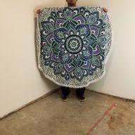 Pequeño mandala redondo de algodón (130 cm) - turquesa y azul
