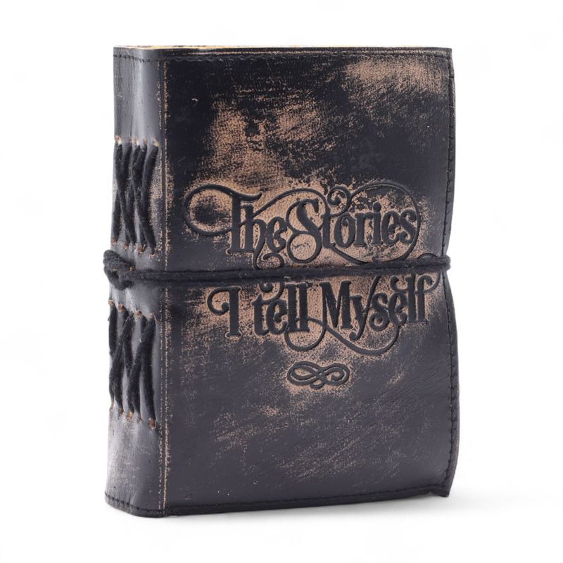 Cuadernos de cuero con borde hecho a mano (5 x 3.5 pulgadas) - Las historias que me cuento a mí mismo