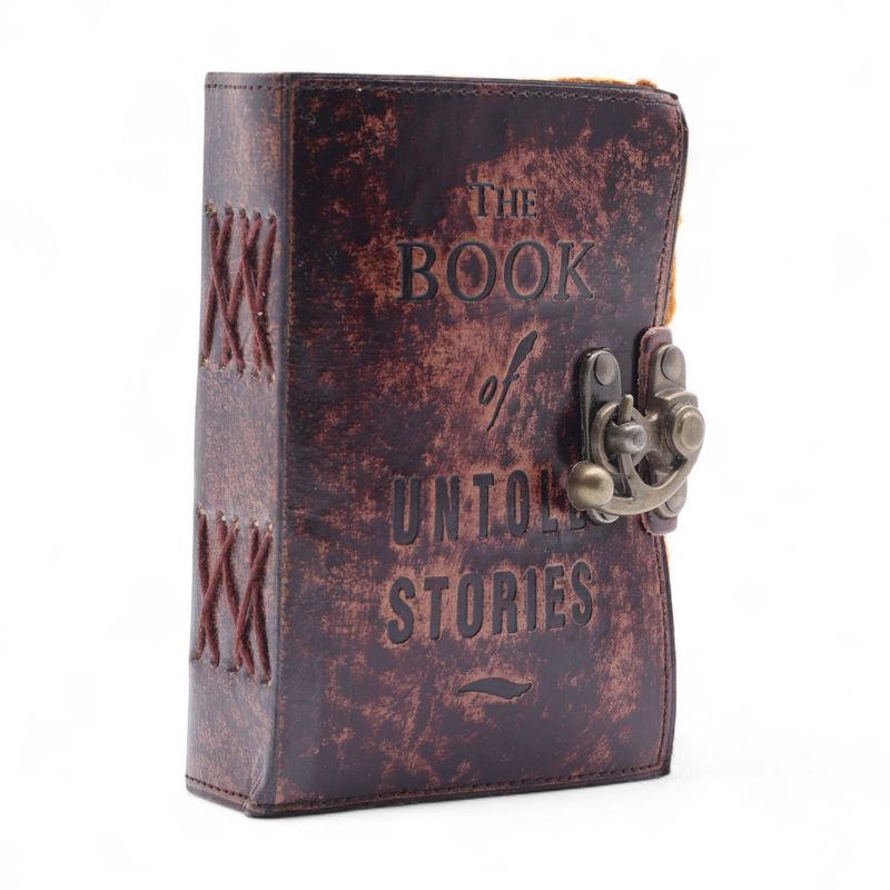 Cuaderno de cuero grueso con borde deckle – El libro de historias no contadas – 15x10 cm