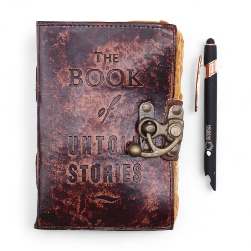 Cuaderno de cuero grueso con borde deckle – El libro de historias no contadas – 15x10 cm