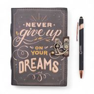 Cuaderno con estampado de cuero – Nunca dejes de perseguir tus sueños - 17.8×12.7 cm